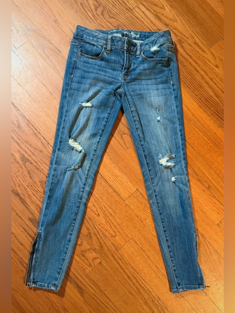 Y2K American Eagle Outfitters Distressed Skinny Jegging with zipper detail - 6